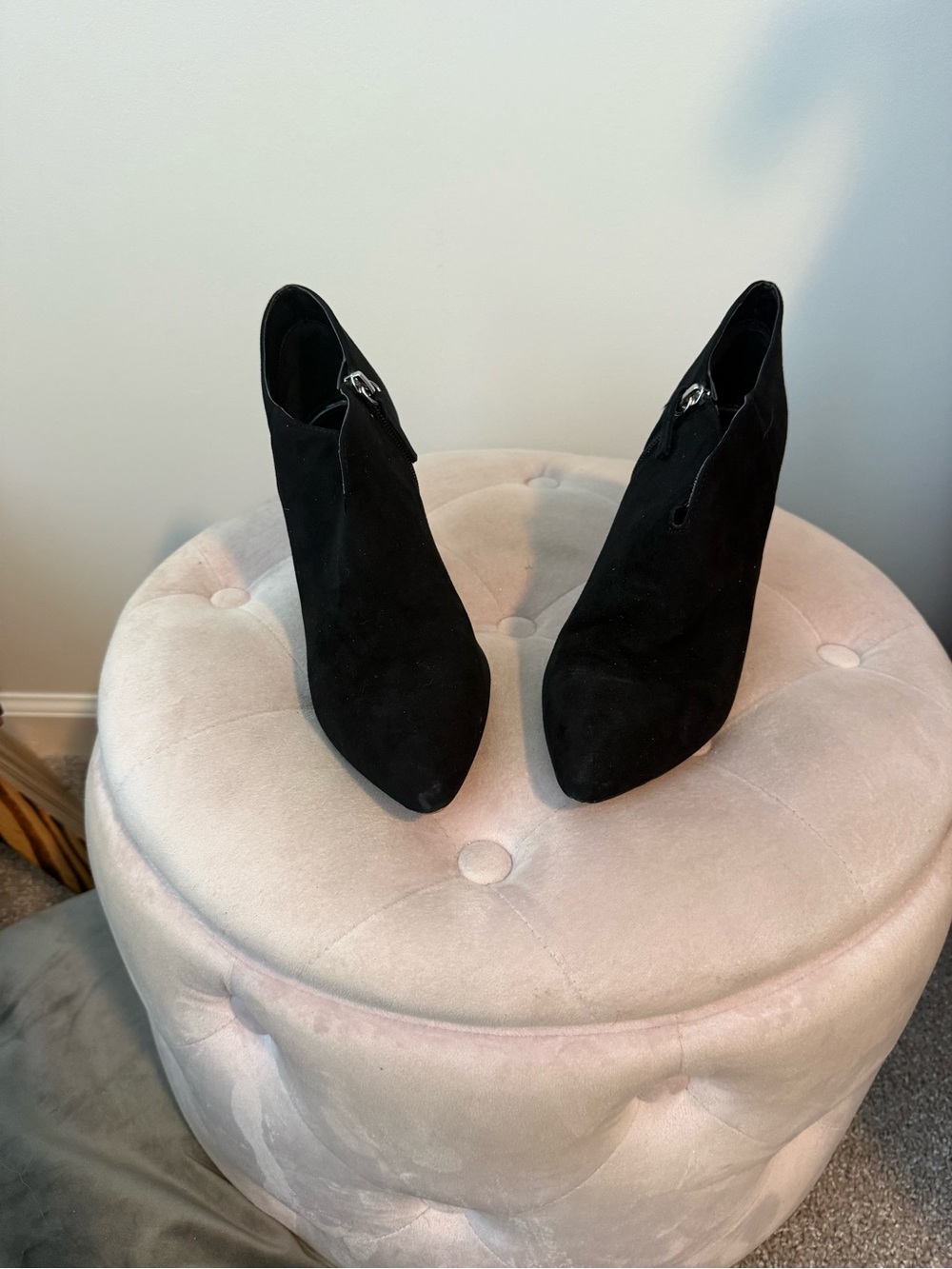 White House Black Market Black Suede Pointed Ankle Booties